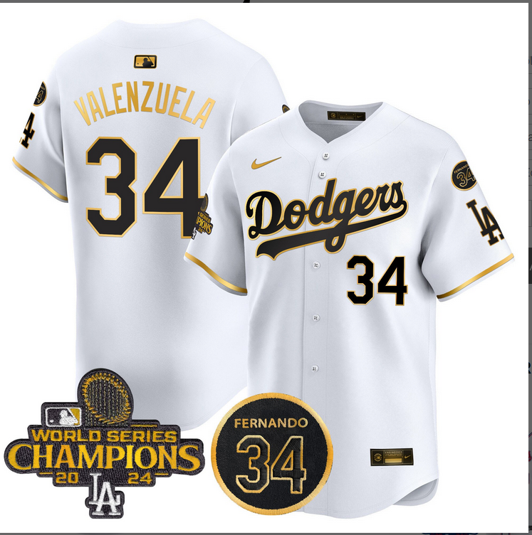 Men MLB Los Angeles Dodgers #34 Valenzuela white 2024 World Series Champions Patch Limited Jersey style 3->los angeles dodgers->MLB Jersey